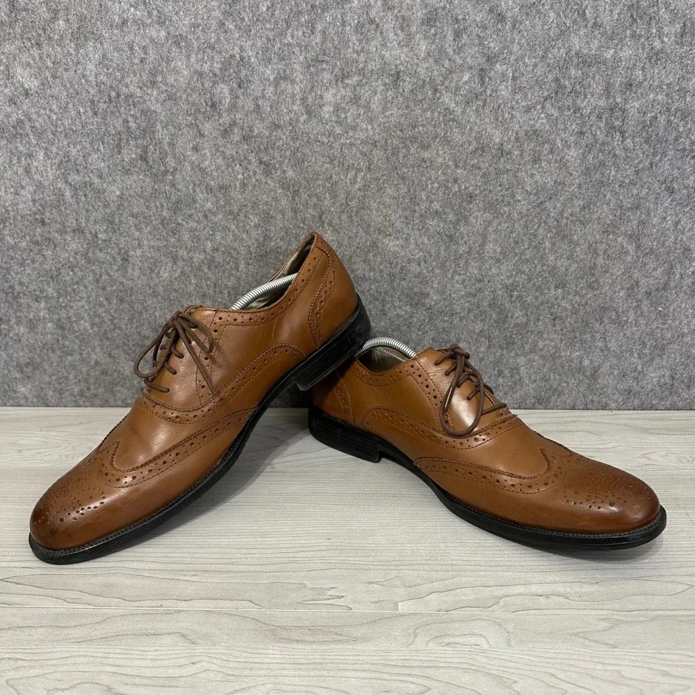 G.H. Bass Nicholas Wingtip Oxford Mens 13 Tan Leather Brogue Dress Shoes